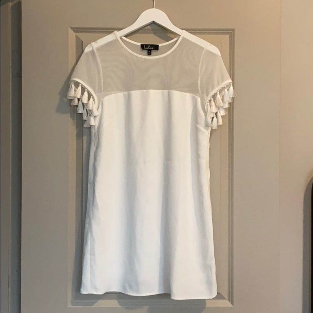 Lulus white tassel sleeve cocktail dress